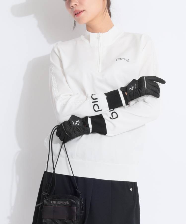 PN 【CP対象品番】【速乾ストレッチ】スリーブロゴハーフジップハイネックニット
