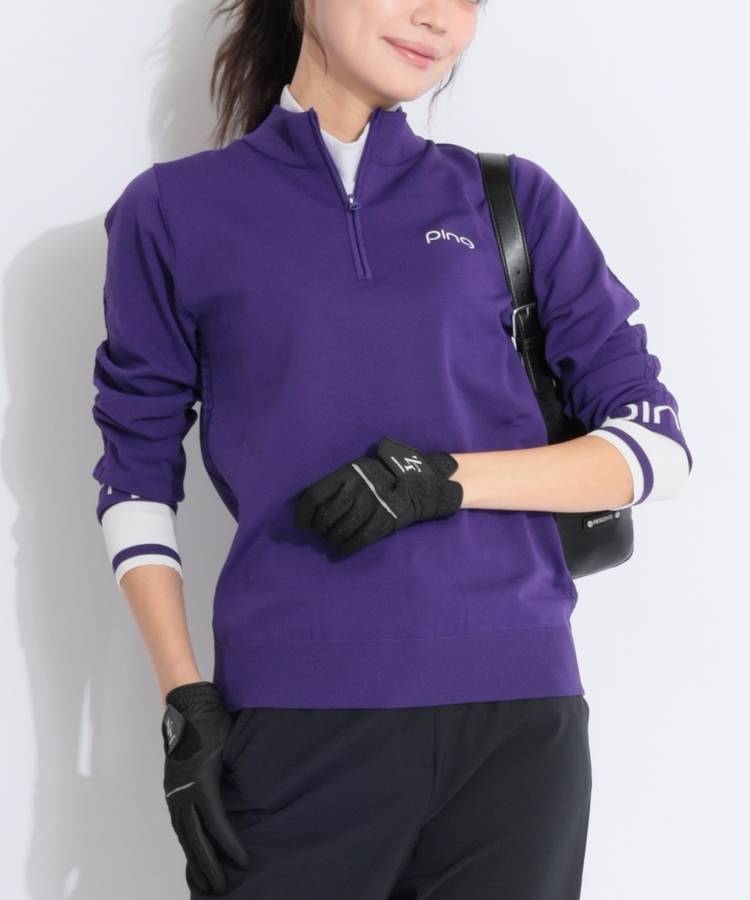 PN 【CP対象品番】【速乾ストレッチ】スリーブロゴハーフジップハイネックニット