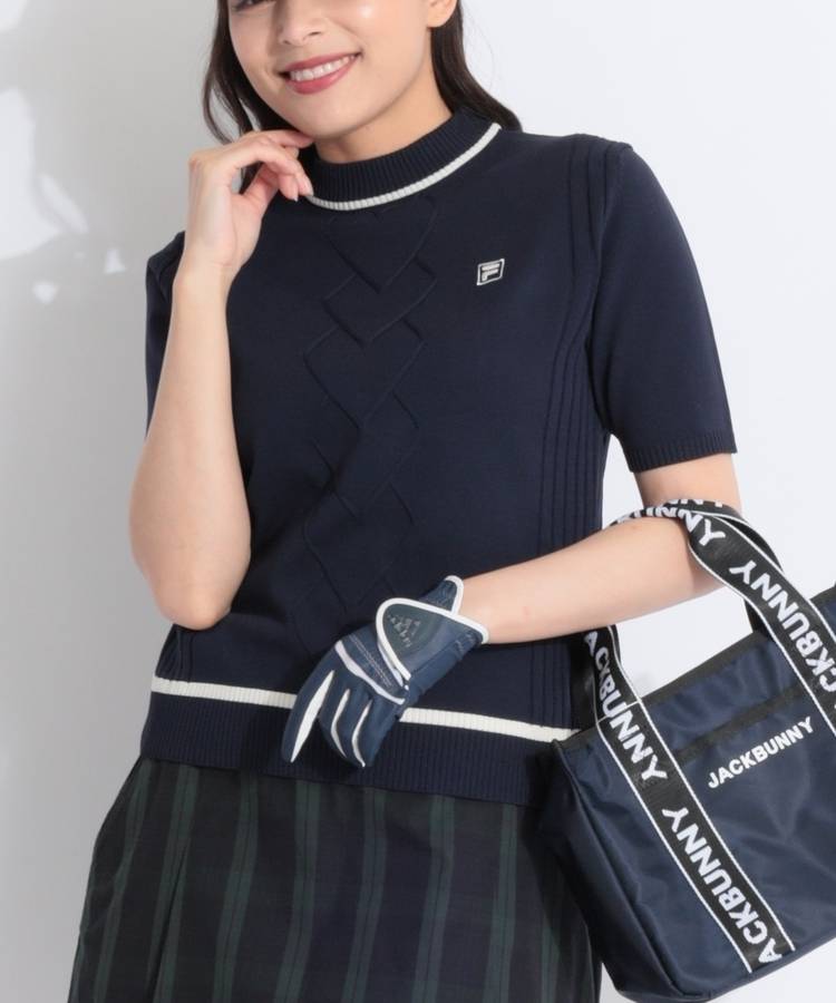 FG ハートケーブル半袖モックネックニット