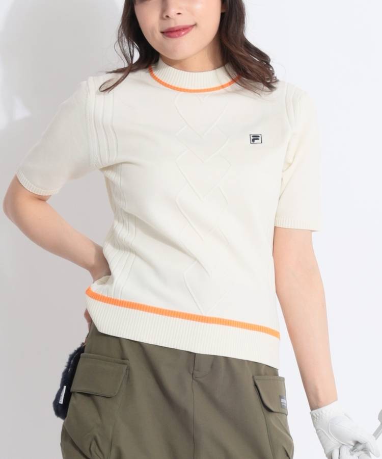 FG ハートケーブル半袖モックネックニット