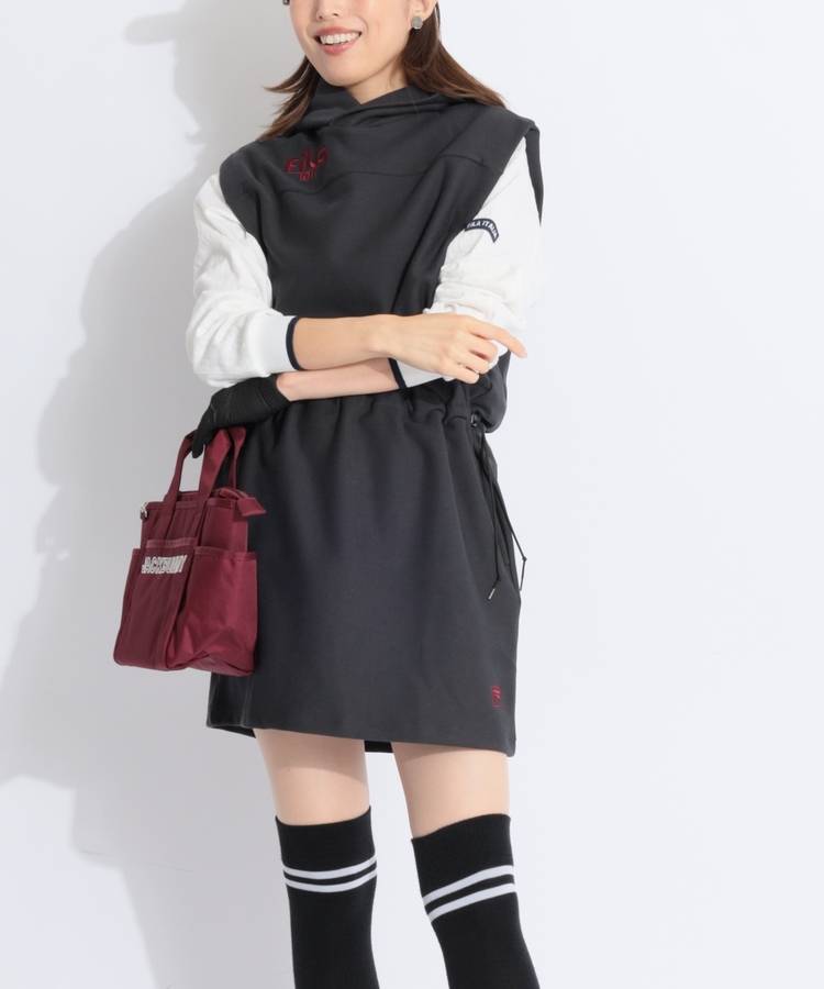 FG 【ストレッチ保温】ノースリーブフーディーワンピース
