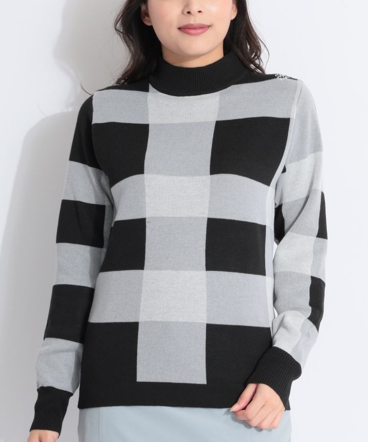 マリクレール MC ブロックチェック柄ジャガードモックネックニット