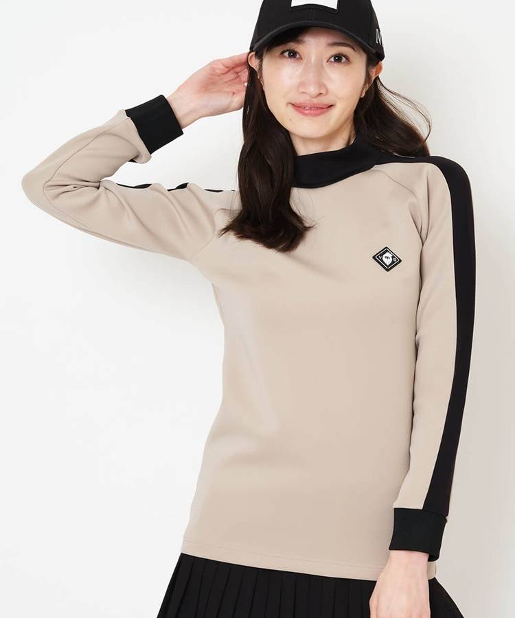 VI 【ストレッチ】バックプリントバイカラー切替モックネック長袖カットソー