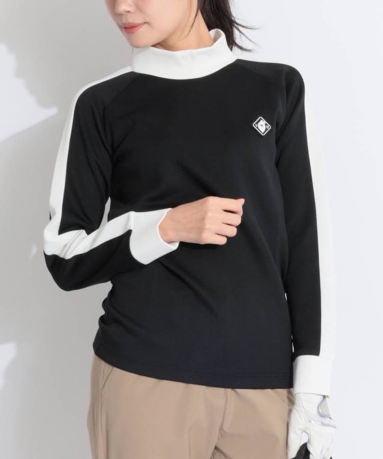 VI 【ストレッチ】バックプリントバイカラー切替モックネック長袖カットソー