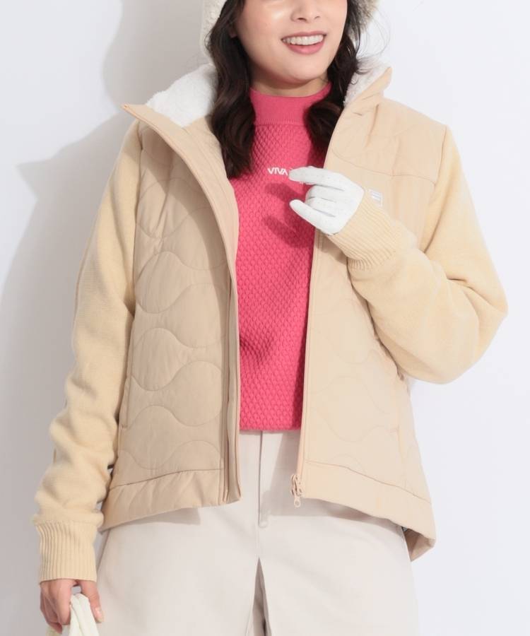 FG 【保温ストレッチ】ニットスリーブ中綿ハイネックジャケット