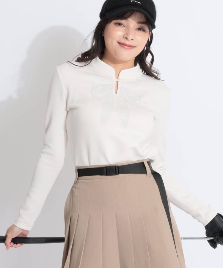 VH 【吸水速乾】リボンモチーフモックネック長袖カットソー