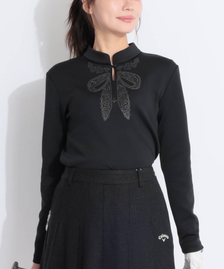 VH 【吸水速乾】リボンモチーフモックネック長袖カットソー