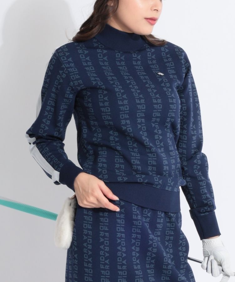 【軽量ストレッチ】ジャガードラインロゴモックネックニット