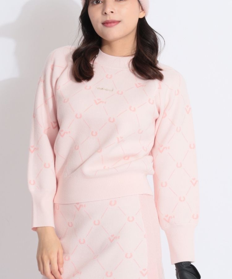 ロゴ×蹄鉄柄ジャガードニット