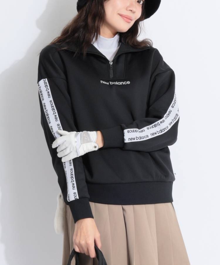 NB 【リサイクル】裏ボアスリーブロゴラインハーフジッププルオーバー