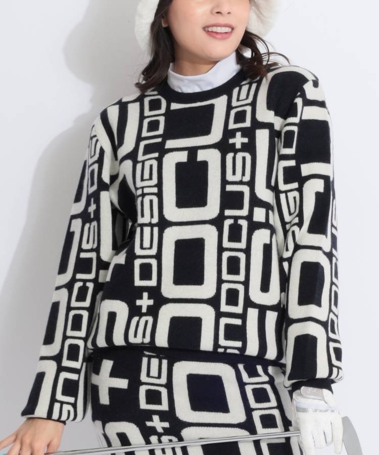 DC ジャガードロゴカシミヤ混クルーネックニット