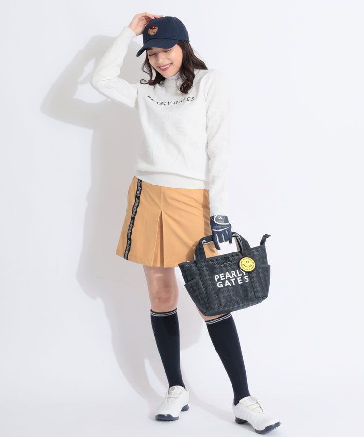 パーリーゲイツ PG サイドメッシュ切替ロゴ総柄クルーネックニット