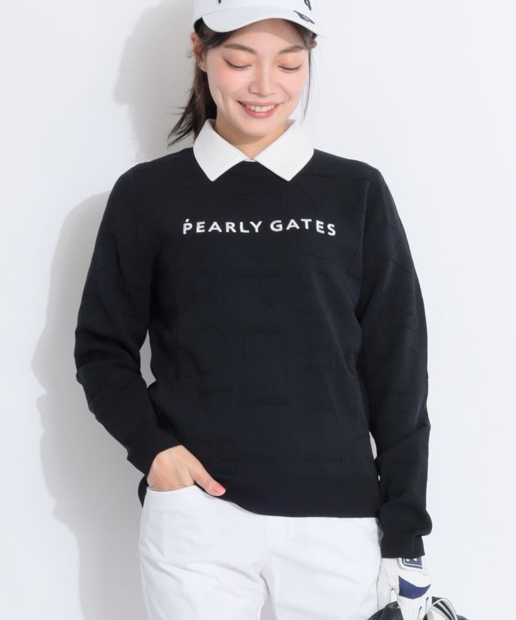 パーリーゲイツ PG サイドメッシュ切替ロゴ総柄クルーネックニット