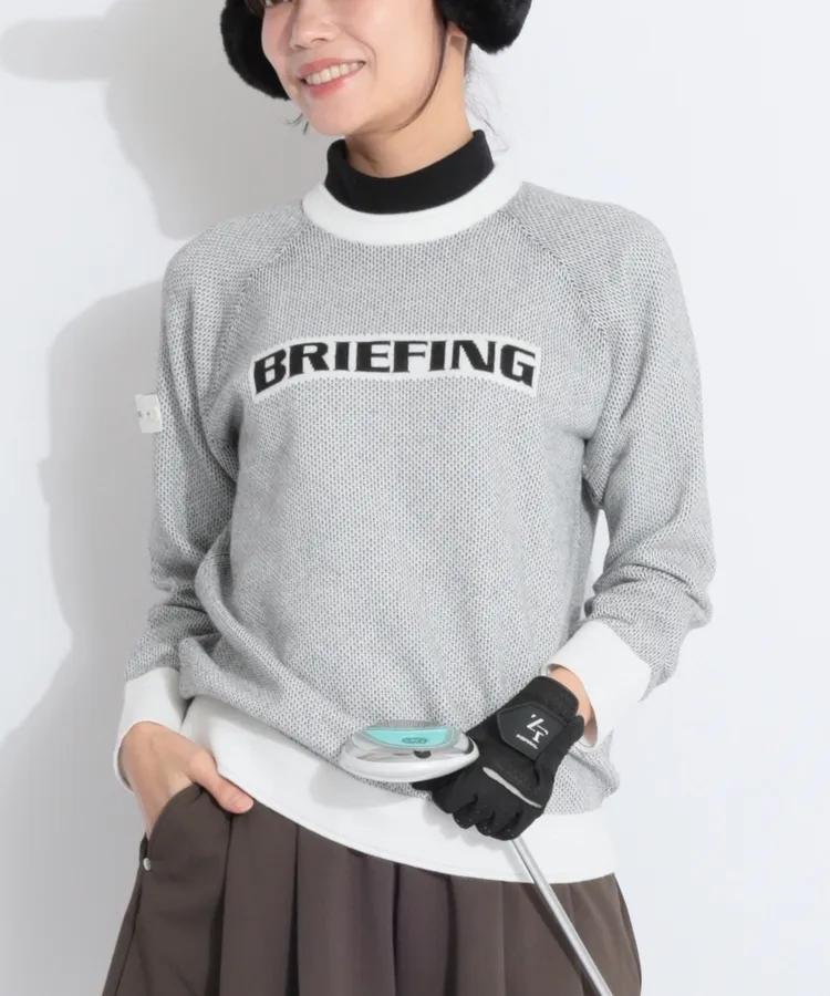 ブリーフィングゴルフ BR フロントロゴメッシュ調クルーネックニット
