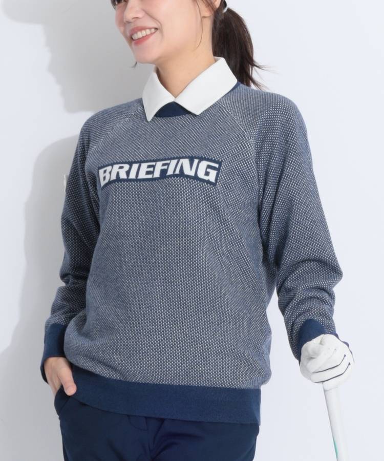 BR フロントロゴメッシュ調クルーネックニット