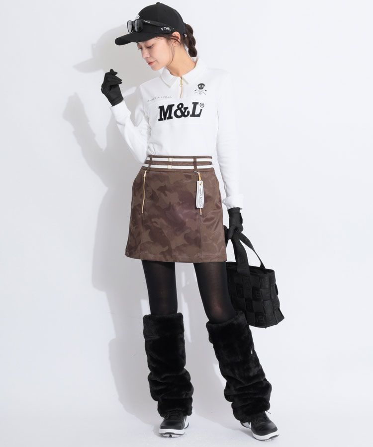 極美品 MARK & LONA スカートカモフラ スカル 迷彩 ゴルフ 38 M マーク＆ロナ ML チャーム付きベルト風カモフラスカルスカート