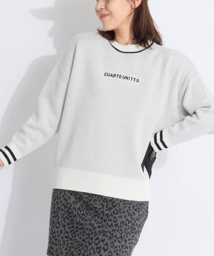 CU バックロゴジャガードクルーネックニット