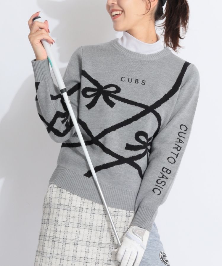 リボン柄ジャガードクルーネックニット