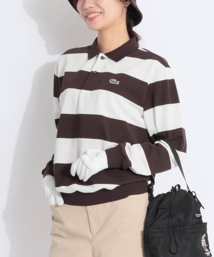 BE 【LACOSTE】太ボーダー鹿の子長袖ポロシャツ