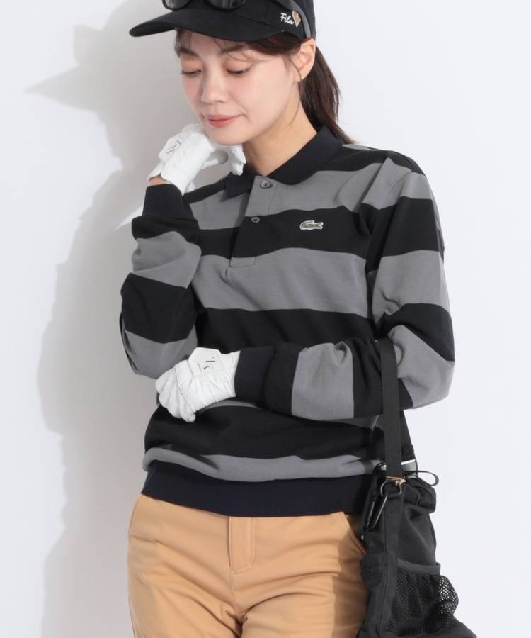 BE 【LACOSTE】太ボーダー鹿の子長袖ポロシャツ