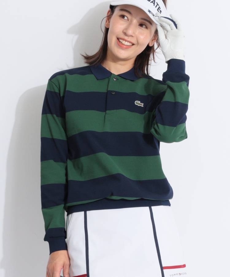 BE 【LACOSTE】太ボーダー鹿の子長袖ポロシャツ