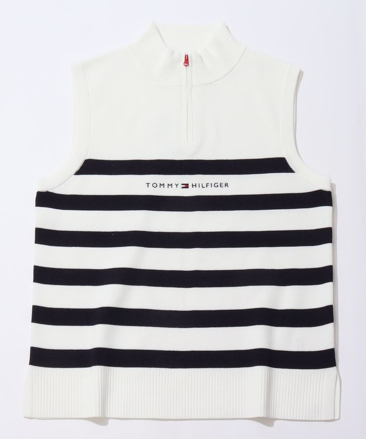 トミーヒルフィガーゴルフ TH ボーダー柄ハーフジップニットベスト