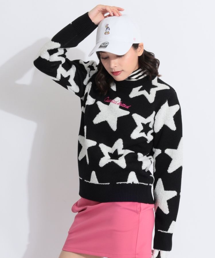 クアルトユナイテッド CU 星柄ジャガードクルーネックニット