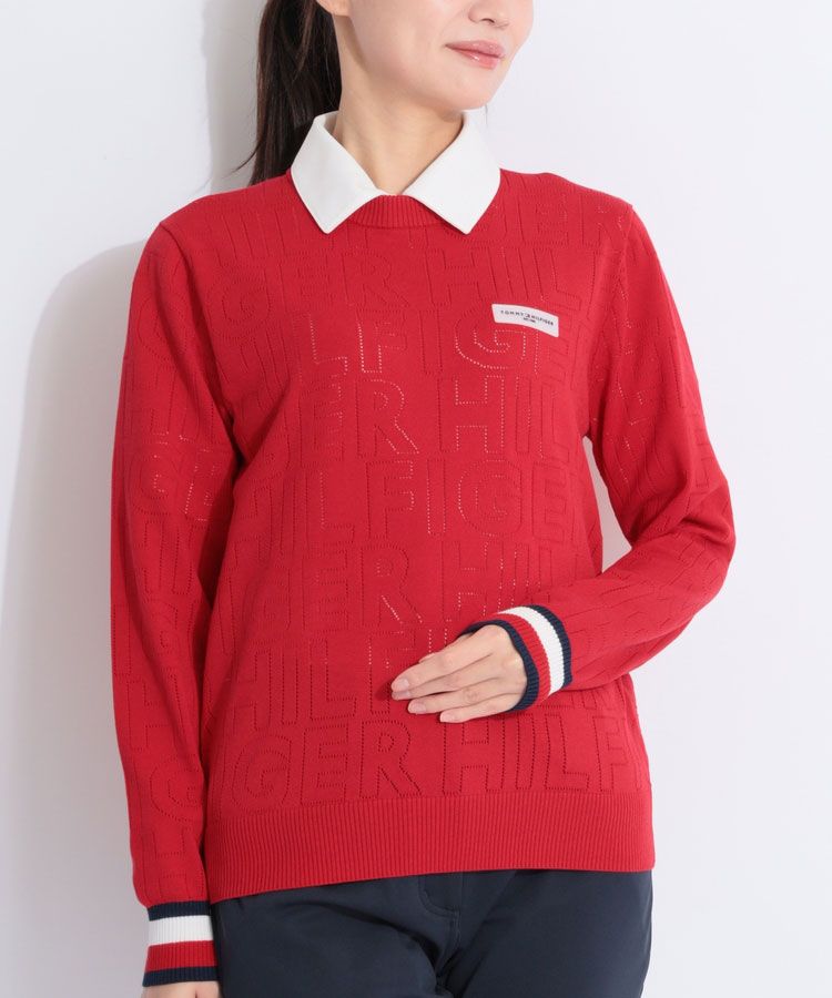 透かしドットロゴクルーネックニット