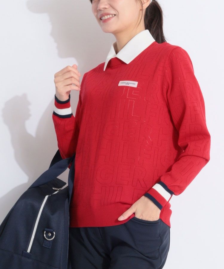 トミーヒルフィガーゴルフ TH 透かしドットロゴクルーネックニット