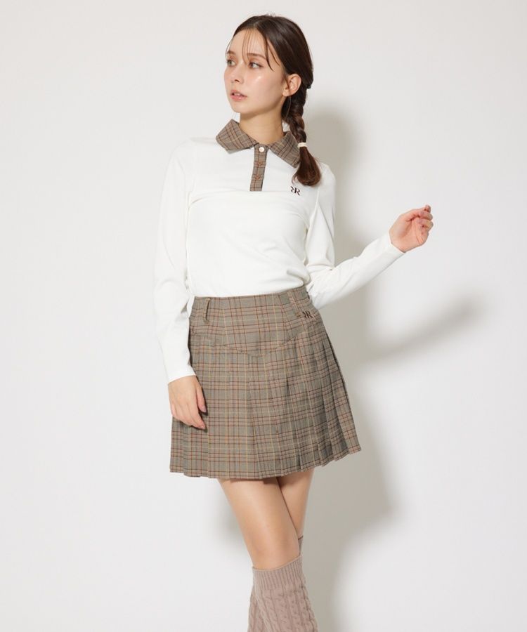 2回着用のみ美品✨リエンダゴルフ チェックスカート Sサイズ リエンダゴルフ RI 一体型ぺチパンツ付プリーツ切替スカート