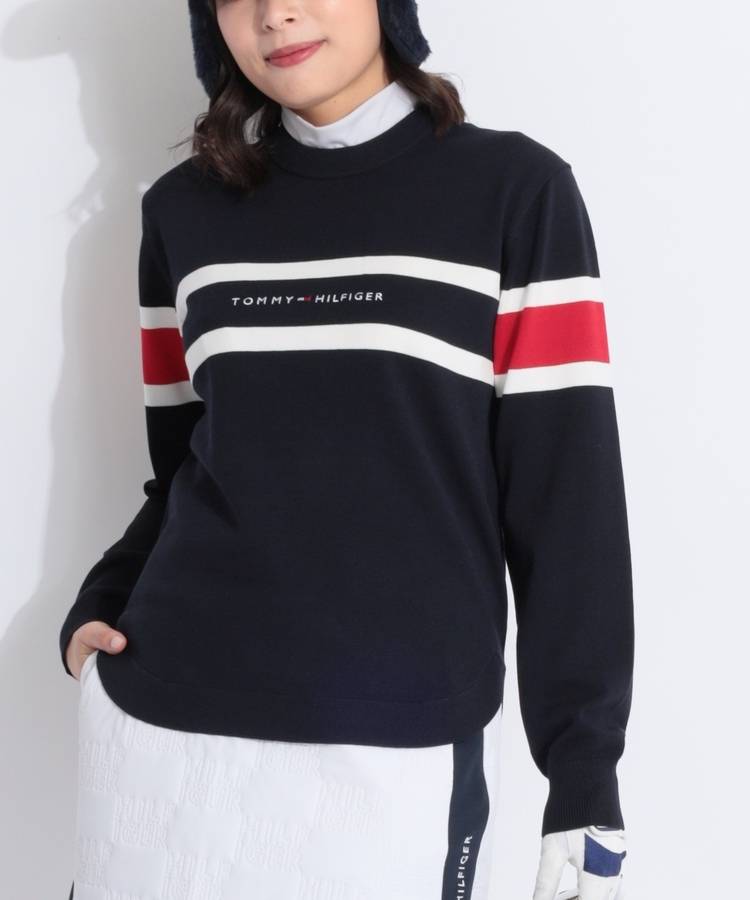 TH マルチボーダー柄ラウンドヘムクルーネックニット