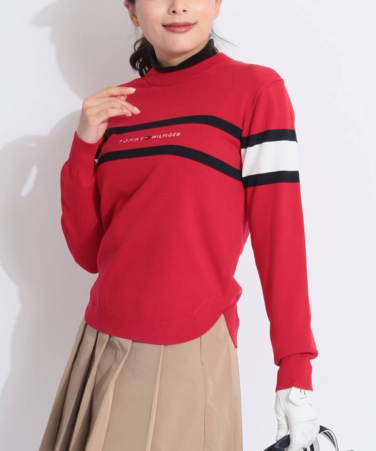TH マルチボーダー柄ラウンドヘムクルーネックニット