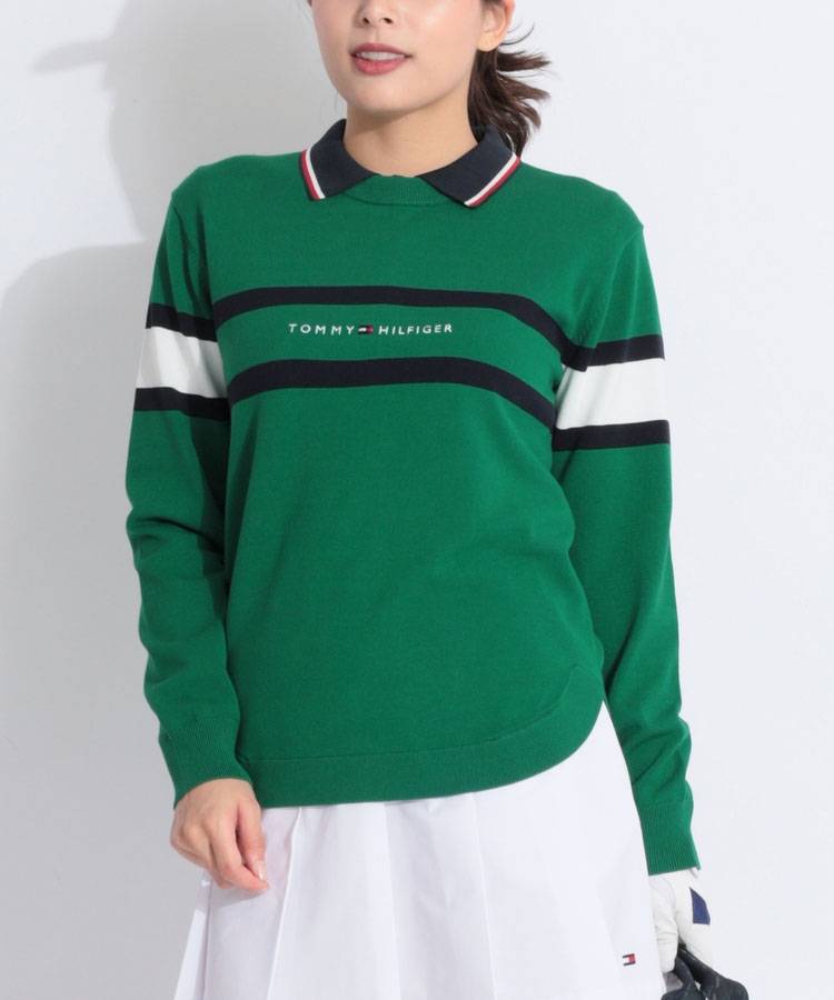 TH マルチボーダー柄ラウンドヘムクルーネックニット
