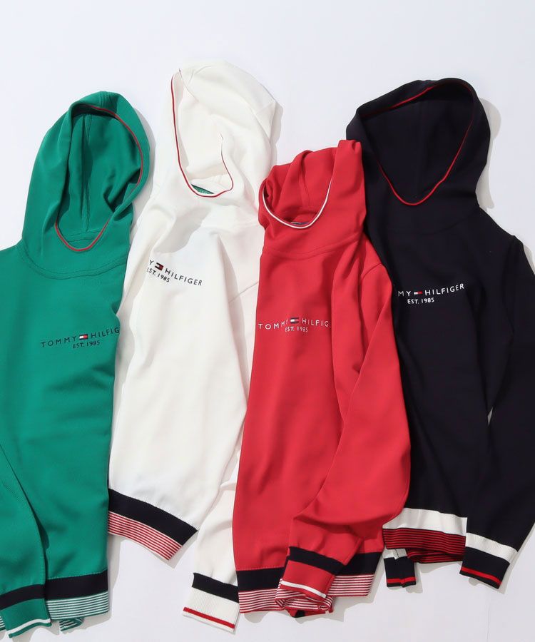 トミーヒルフィガーゴルフ TH リブ切替フロントロゴニットパーカー