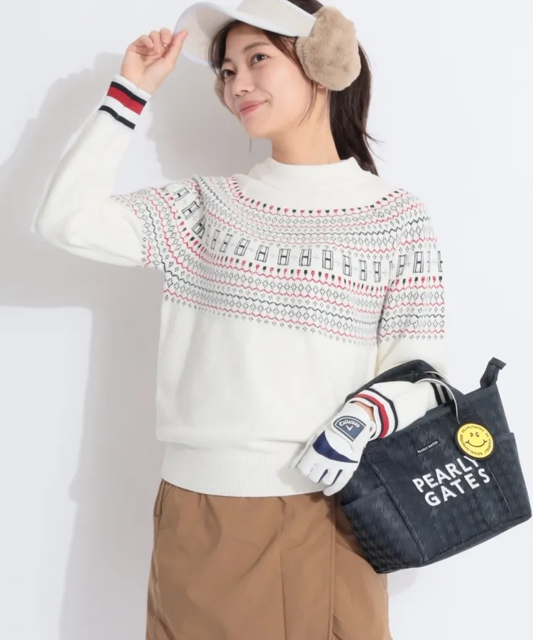 パーリーゲイツ PG ニコちゃんワッペン千鳥格子カートバッグ