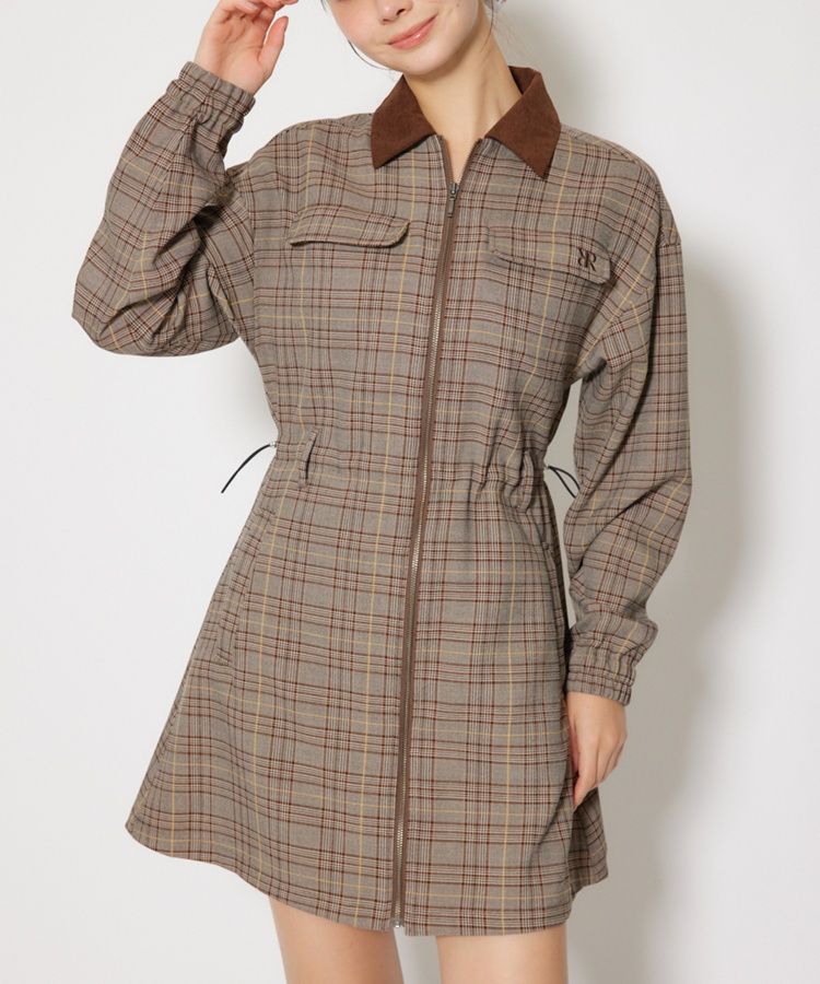 リエンダゴルフ RI グレンチェック柄ドロストワンピース レディース