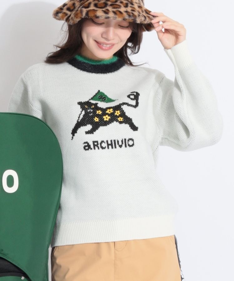 アルチビオ AR ファーネックアニマルデザインジャガードニット