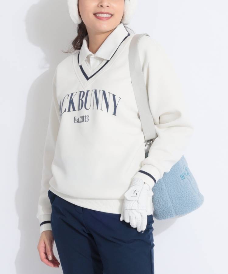 JB アーチロゴプリントVネックダンボールプルオーバー