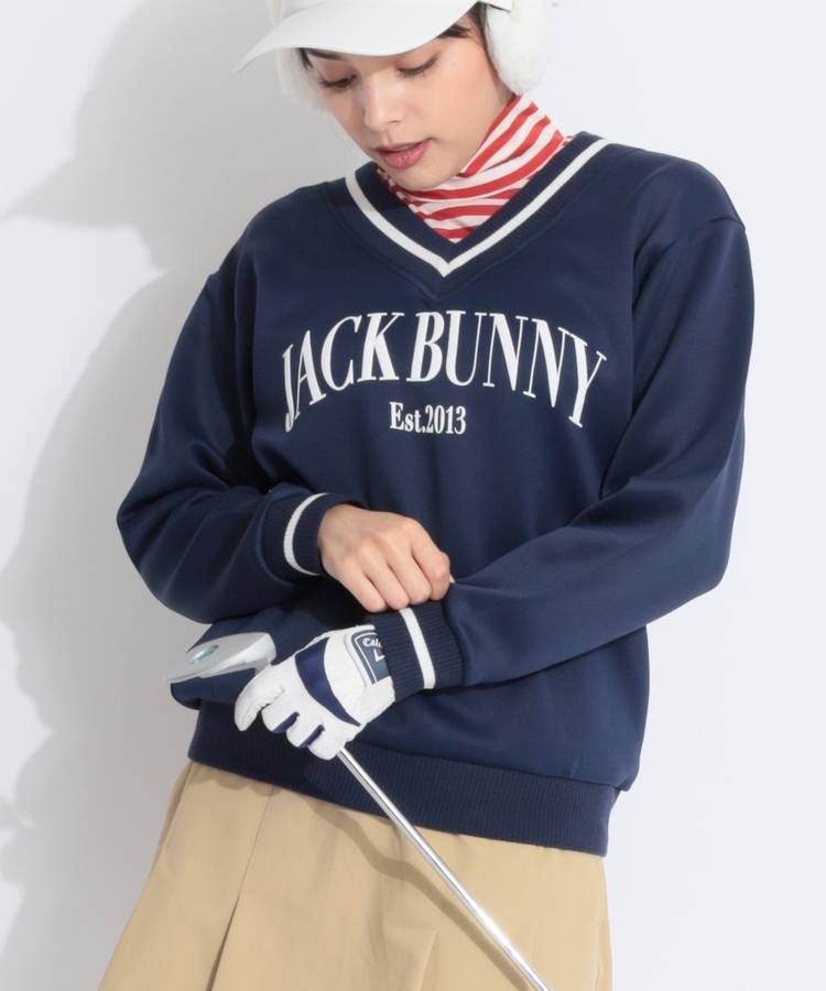JB アーチロゴプリントVネックダンボールプルオーバー