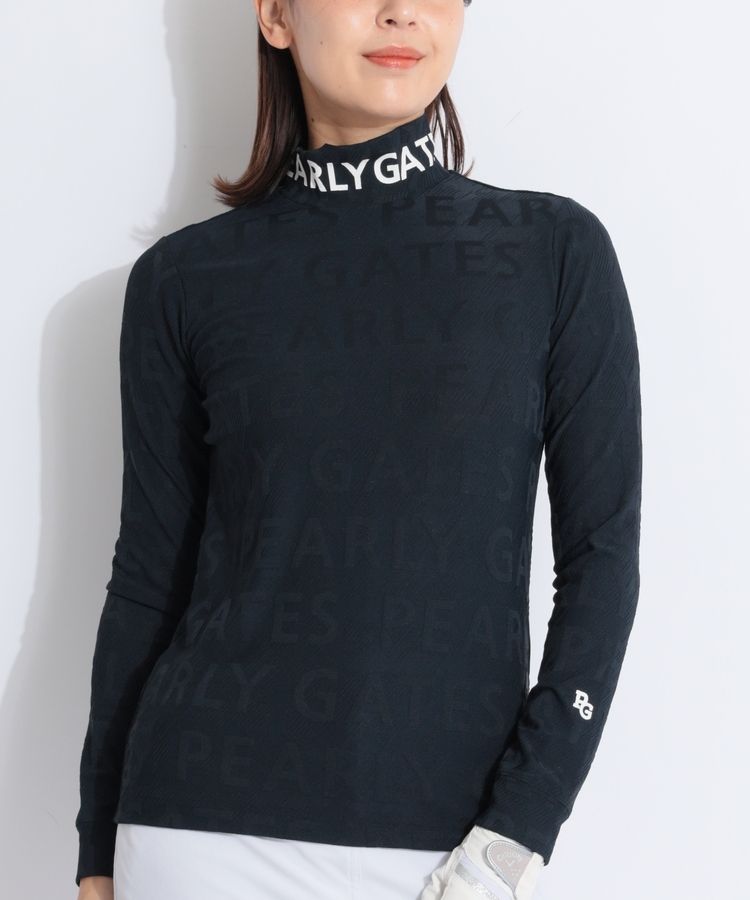 【パーリーゲイツ】2023年襟ロゴネーム×裏起毛 長袖ゴルフモックネックシャツS 25PGT-S008-1.webp