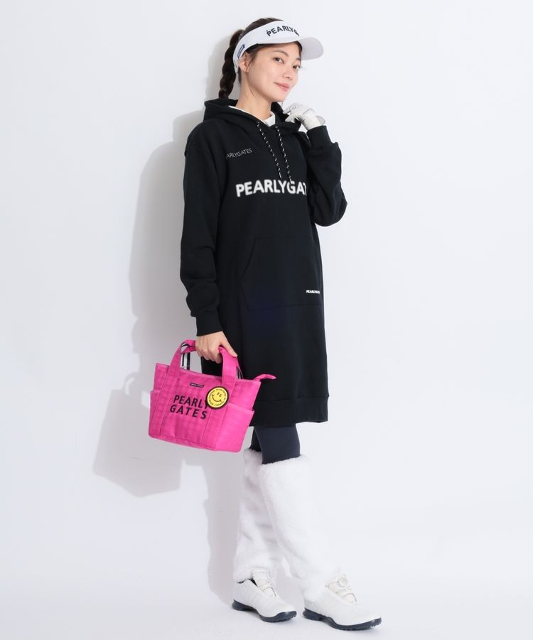 1 ) PEARLY GATES 裏毛起毛 プルオーバー フーディ ワンピース パーリーゲイツ PG ぼかしロゴ裏毛フーディスウェットワンピース