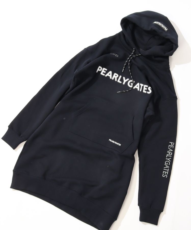 1 ) PEARLY GATES 裏毛起毛 プルオーバー フーディ ワンピース パーリーゲイツ PG ぼかしロゴ裏毛フーディスウェットワンピース