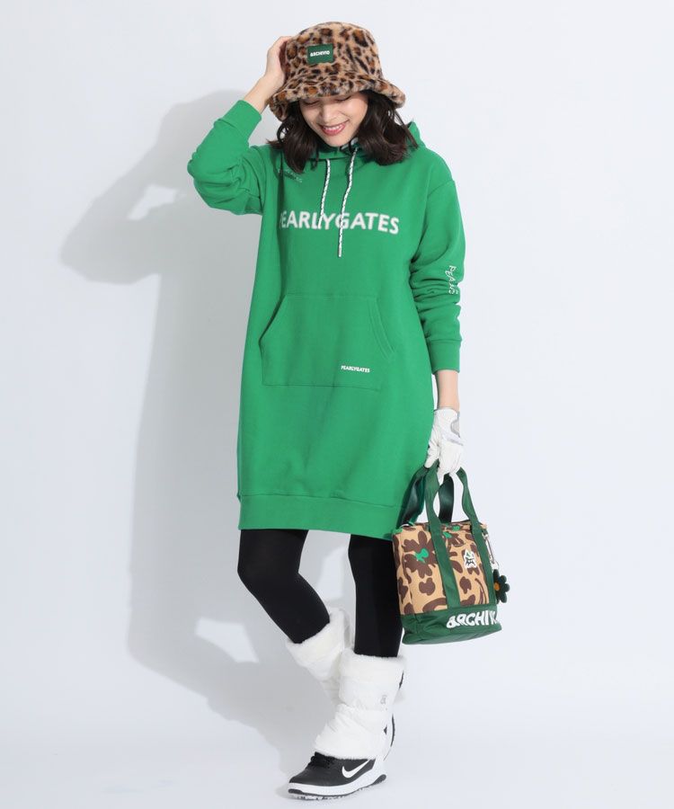 パーリーゲイツ　吊風裏毛起毛 フーディ ワンピース ＜ボーダー＞ サイズ2 パーリーゲイツ 吊風裏毛起毛 フーディ ワンピース ＜ボーダー