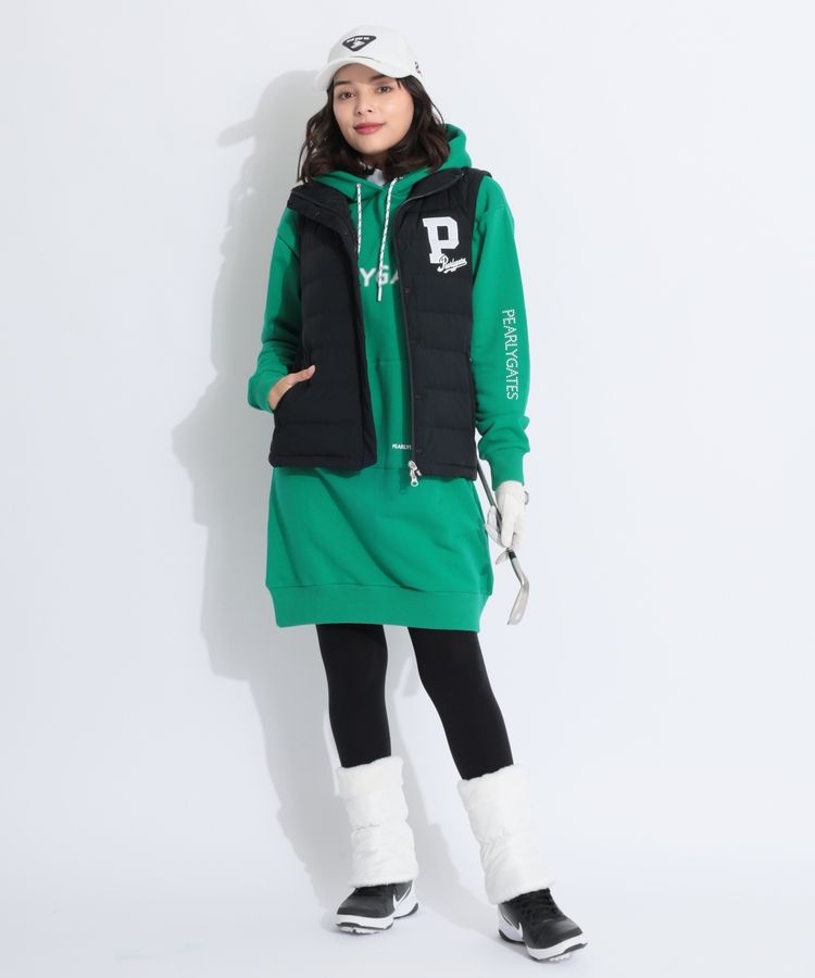 1 ) PEARLY GATES 裏毛起毛 プルオーバー フーディ ワンピース パーリーゲイツ PG ぼかしロゴ裏毛フーディスウェットワンピース