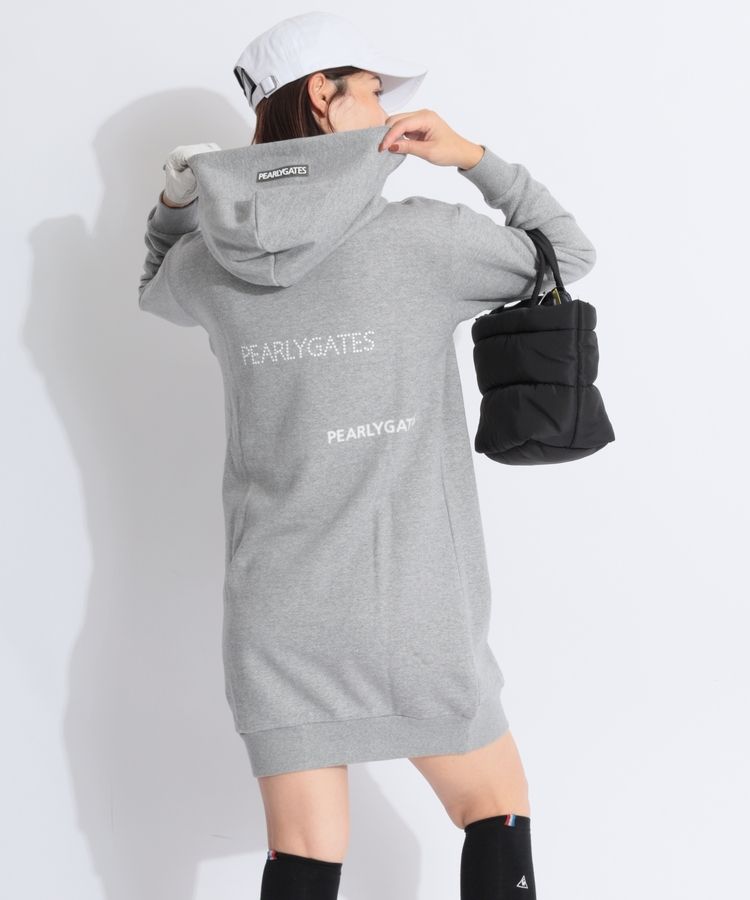 1 ) PEARLY GATES 裏毛起毛 プルオーバー フーディ ワンピース パーリーゲイツ PG ぼかしロゴ裏毛フーディスウェットワンピース