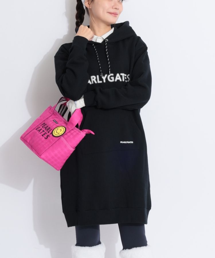 1 ) PEARLY GATES 裏毛起毛 プルオーバー フーディ ワンピース パーリーゲイツ PG ぼかしロゴ裏毛フーディスウェットワンピース