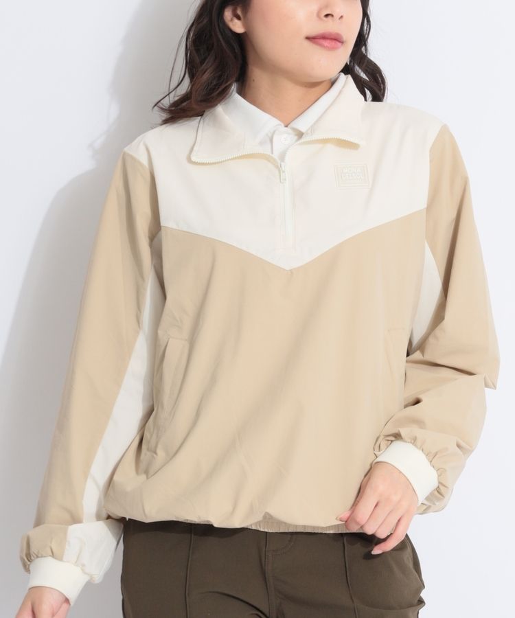 バイカラー切替ハーフジップナイロンジャケット