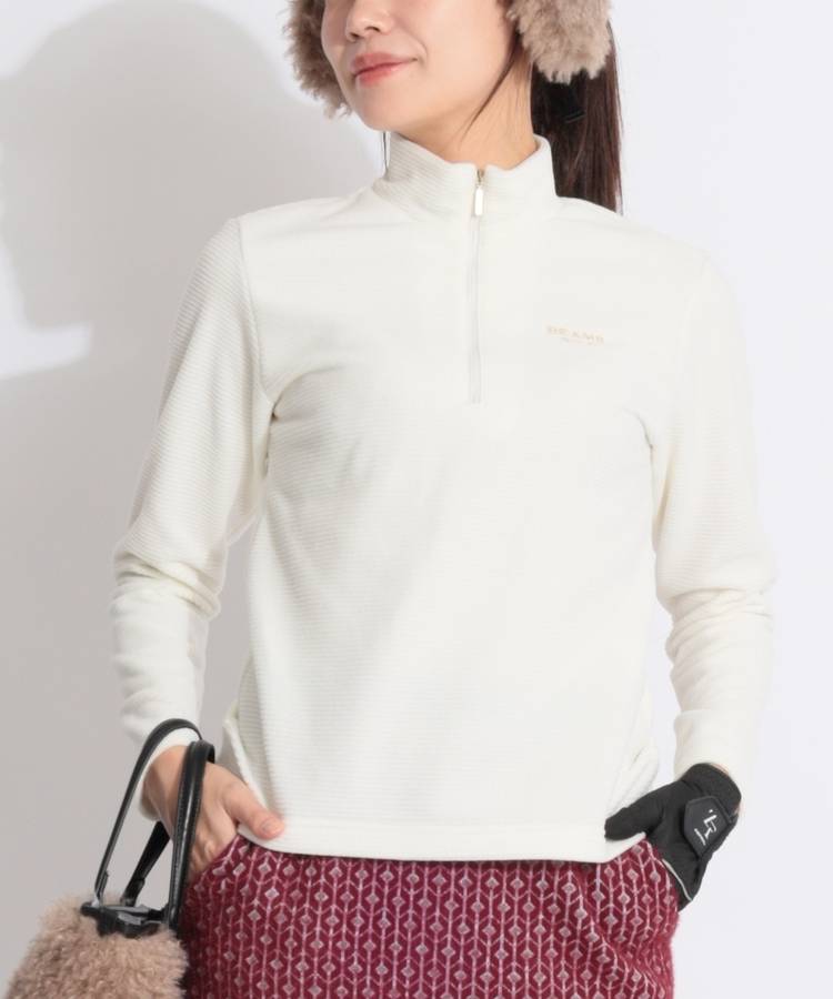 BE スタンドネックフリースハーフジップ長袖カットソー