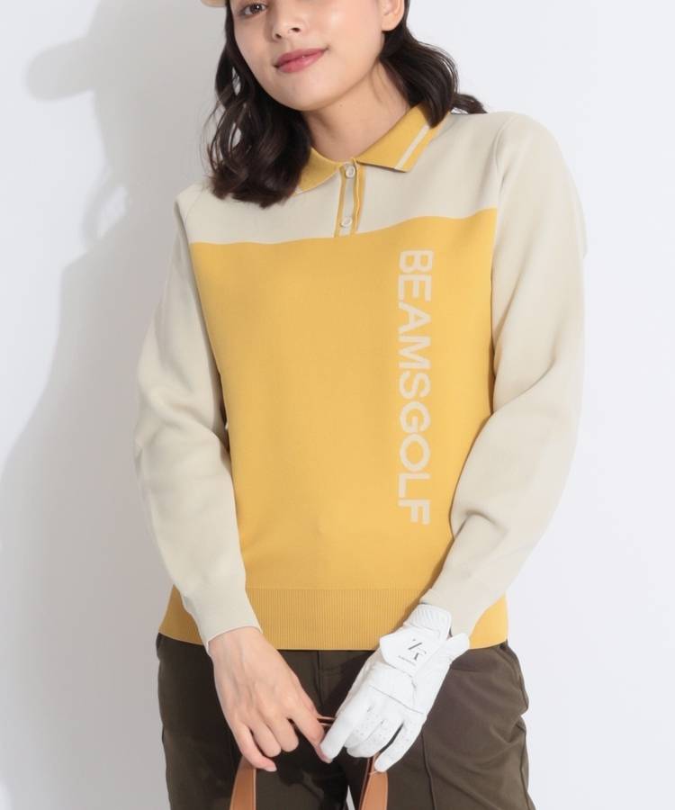BE バイカラージャガード長袖ニットポロシャツ