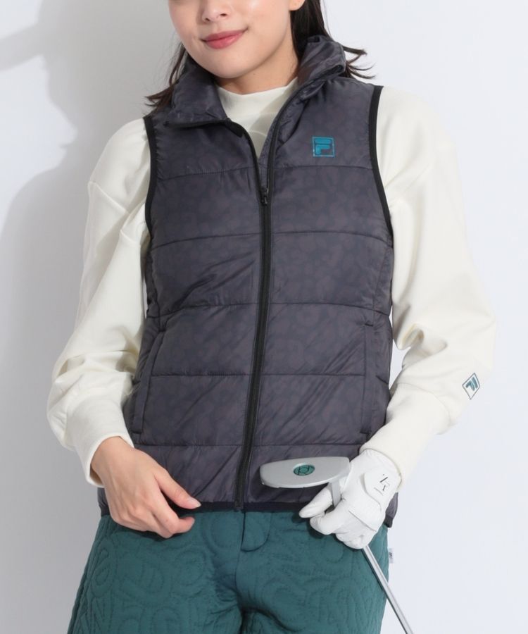 フィラゴルフ FG 【撥水】レオパード柄ライトダウンベスト レディース